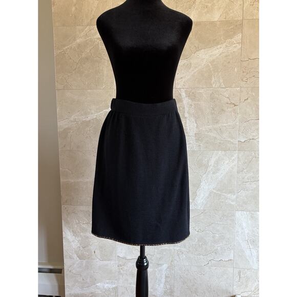 VTG St. John Evening Santana Knit Skirt- 8 Black, Gold Trim, USA Christmas Party - Picture 3 of 11